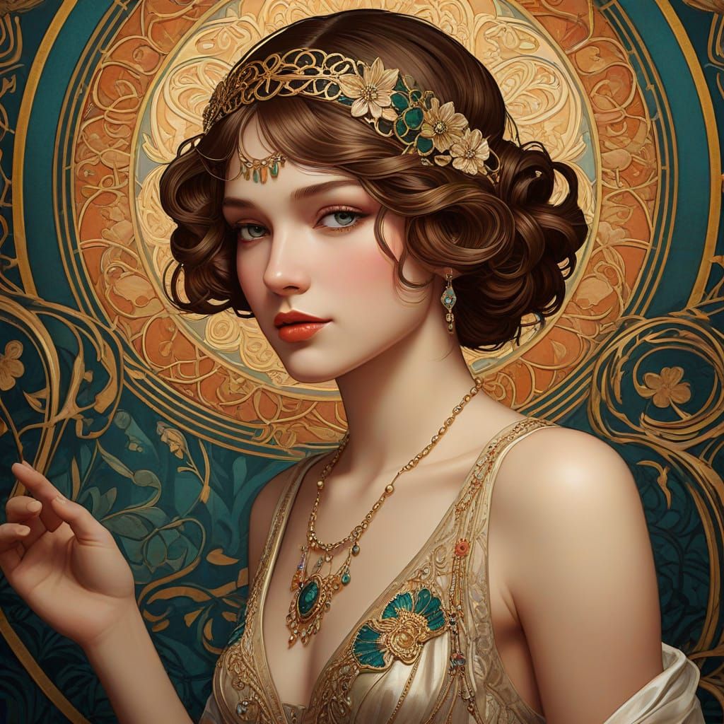 Art Nouveau Woman in 1920s Style Portrait
