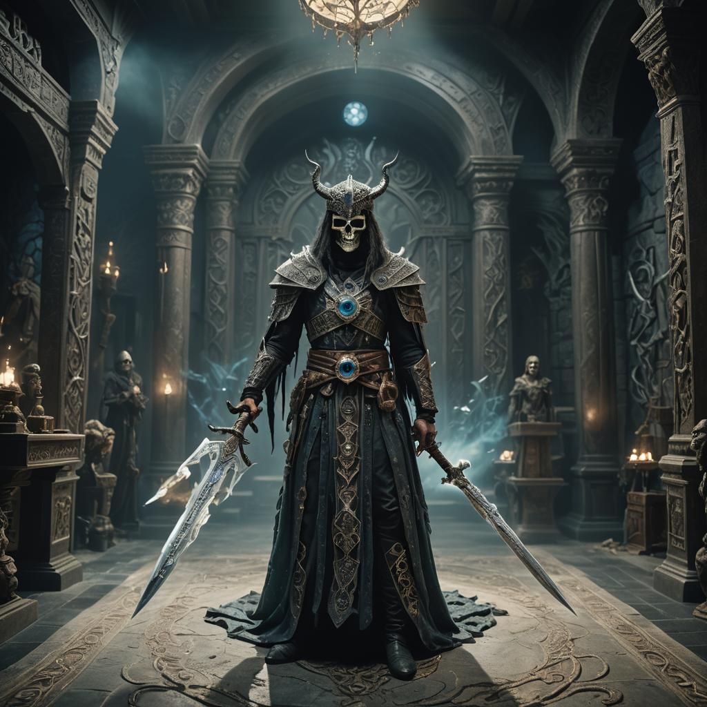 Magic Necromancer with Mystical Dress and Doublesword