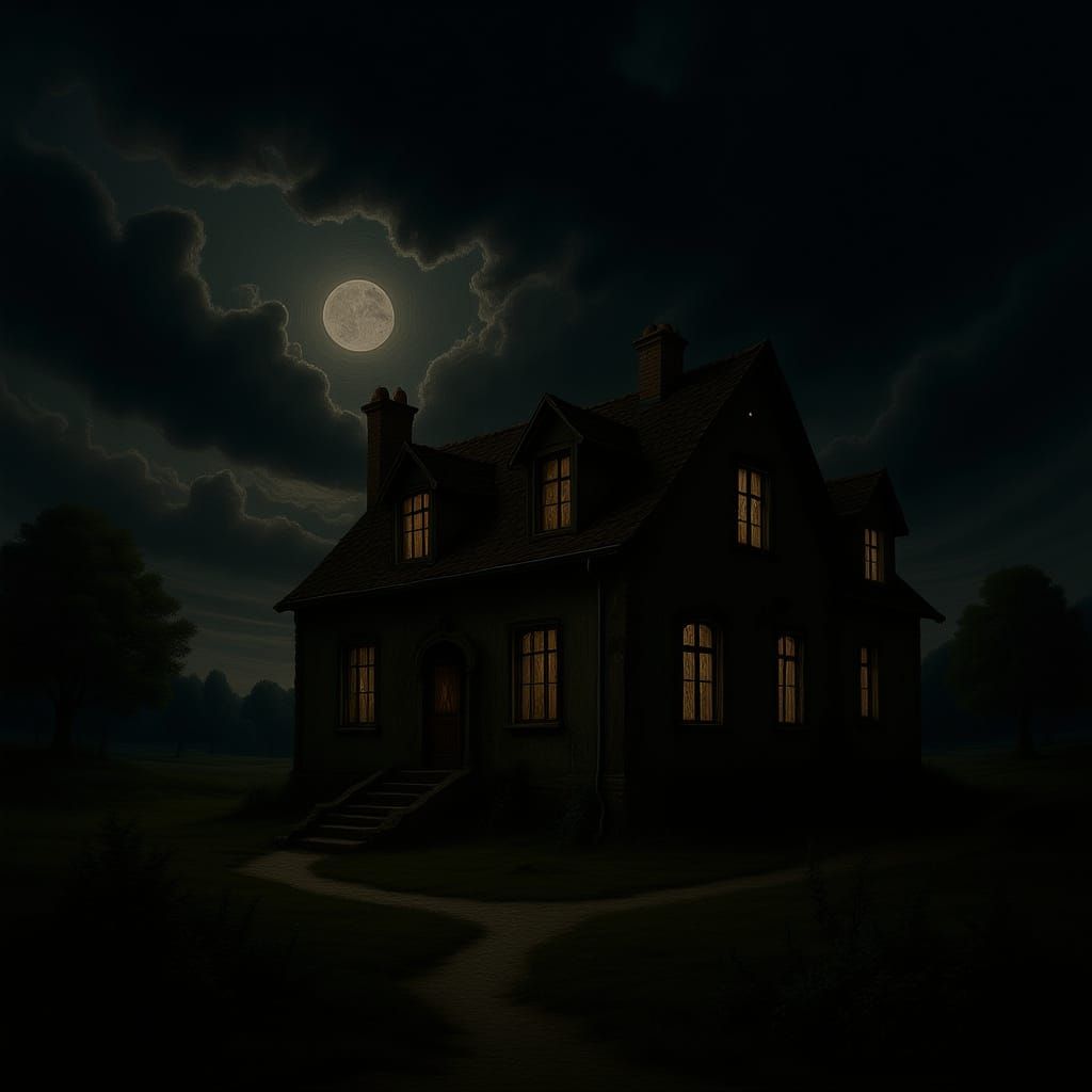 Haunting Abandoned Mansion Landscape Painting