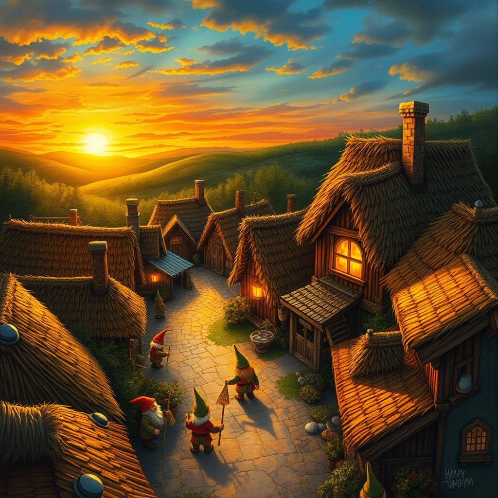 Whimsical Dwarven Village at Dusk
