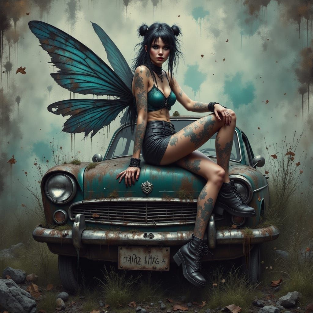 Grunge Fairy Chill Session in a Retro Car