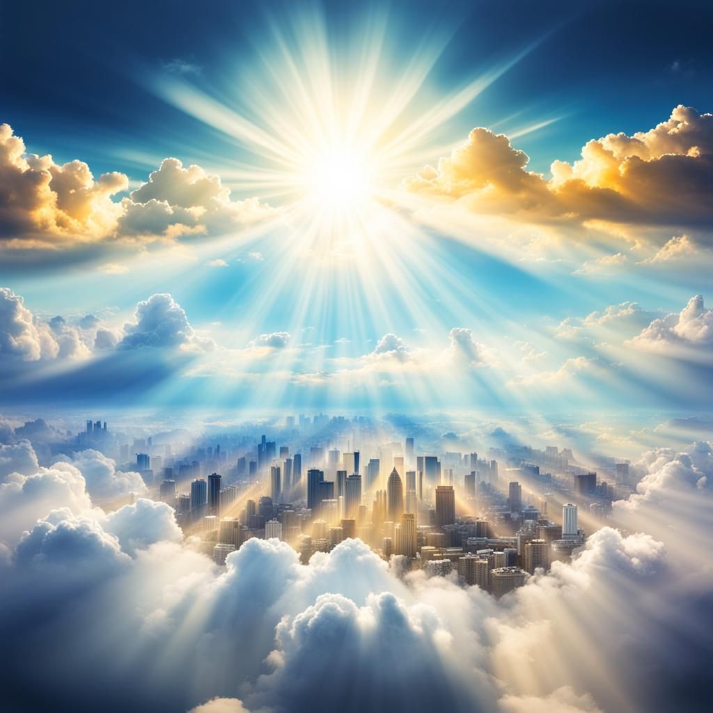 Golden City in the Clouds with Divine Light