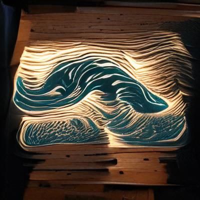 Glowing Woodcut Waves: Stylized Ocean Art
