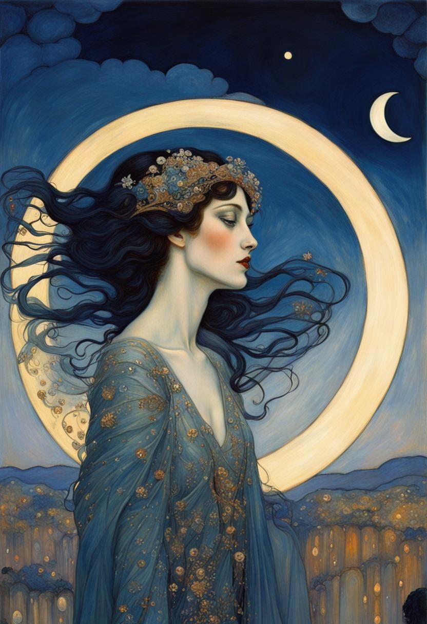 Art Nouveau Moon Fairy in Elegant Art Deco Style