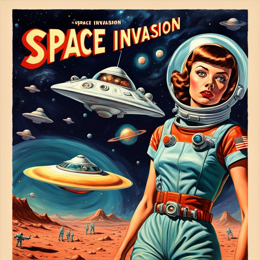 Retro Woman Astronaut on Mars Pulp Magazine Cover