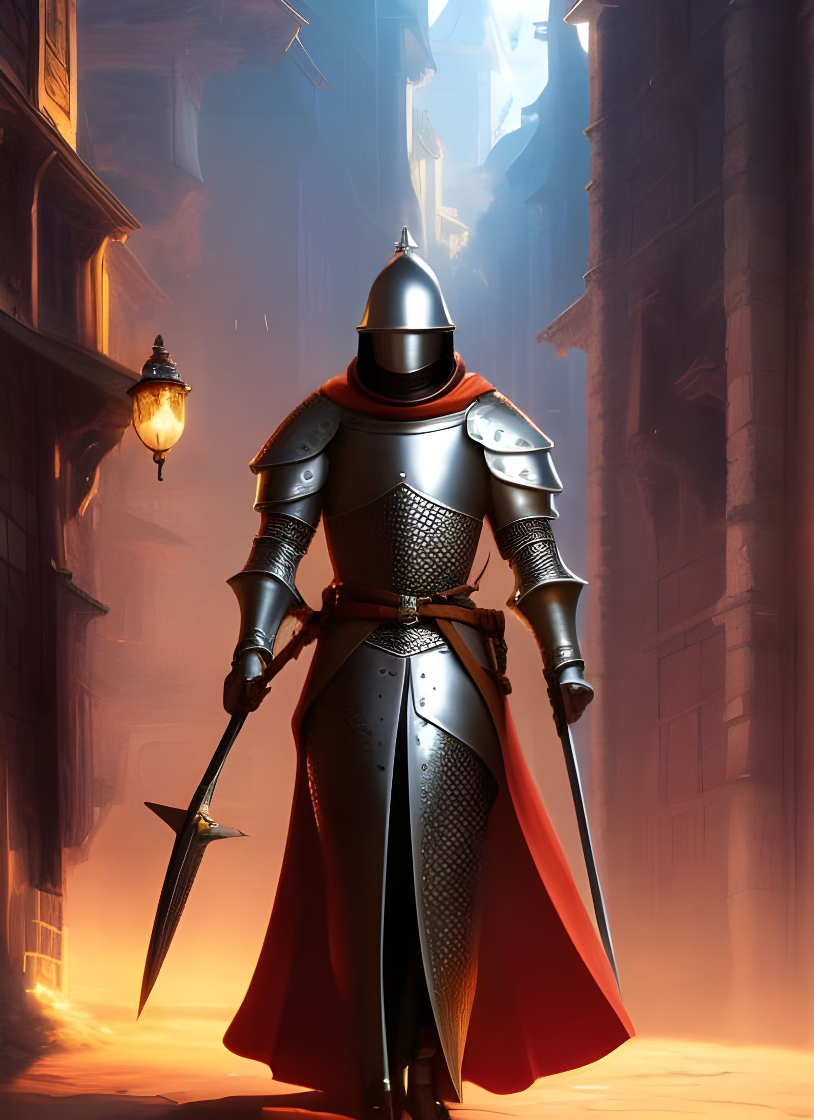 Medieval Knight in Iridescent Outer Space Style