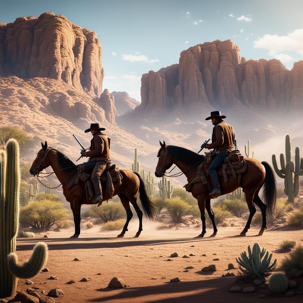 Western Cowboys Duel in Desert Cantina