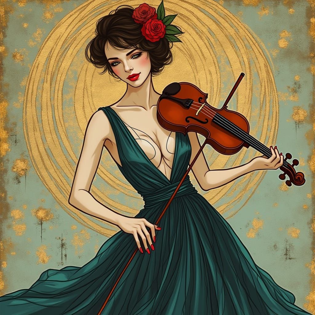 Elegant Music App Cover in Soft Art Nouveau Style