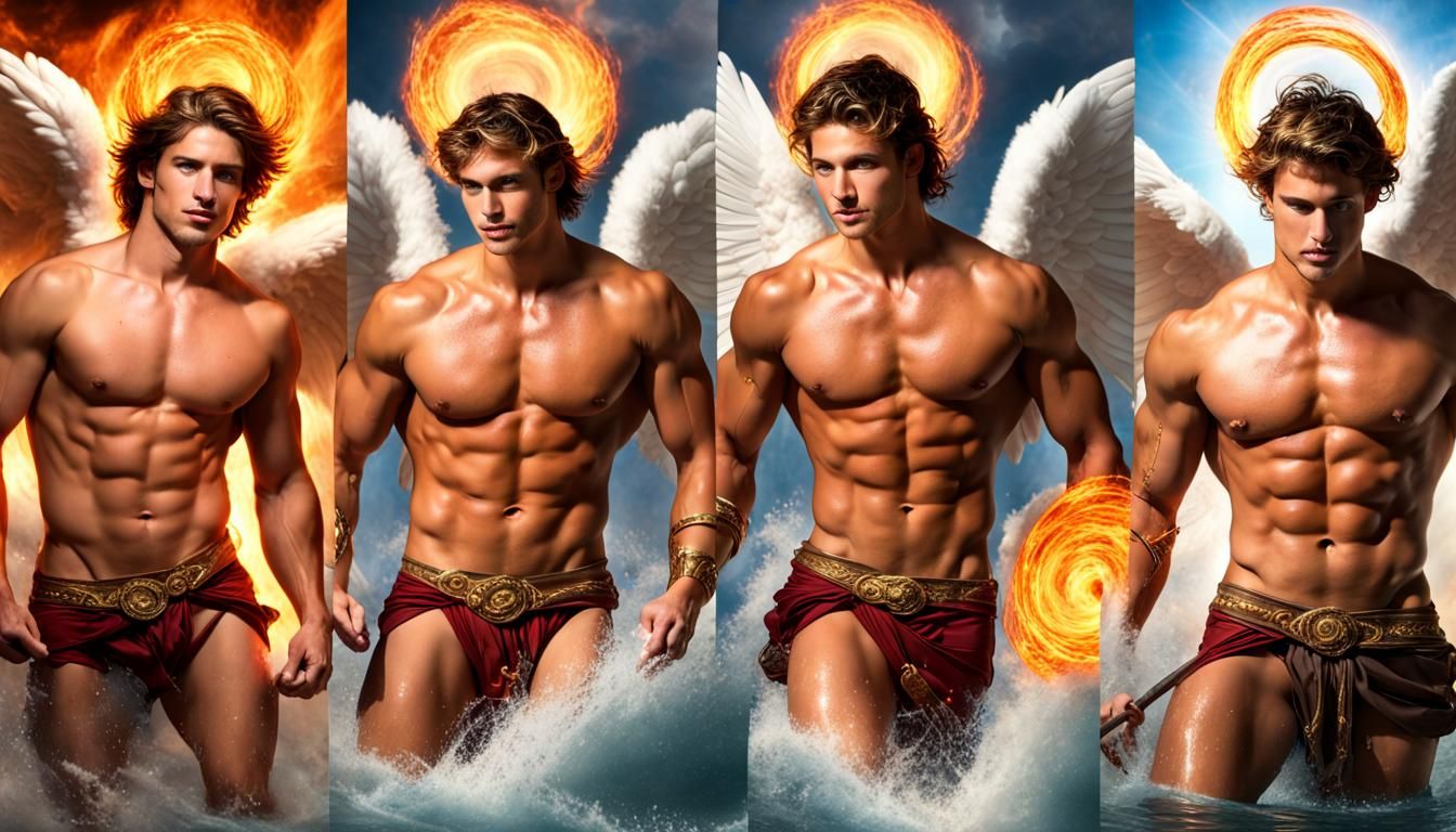 Elemental Warrior Angels Descending from Heaven
