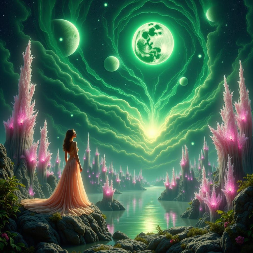 Rose Princess on Alien Planet with Crystalline Flora