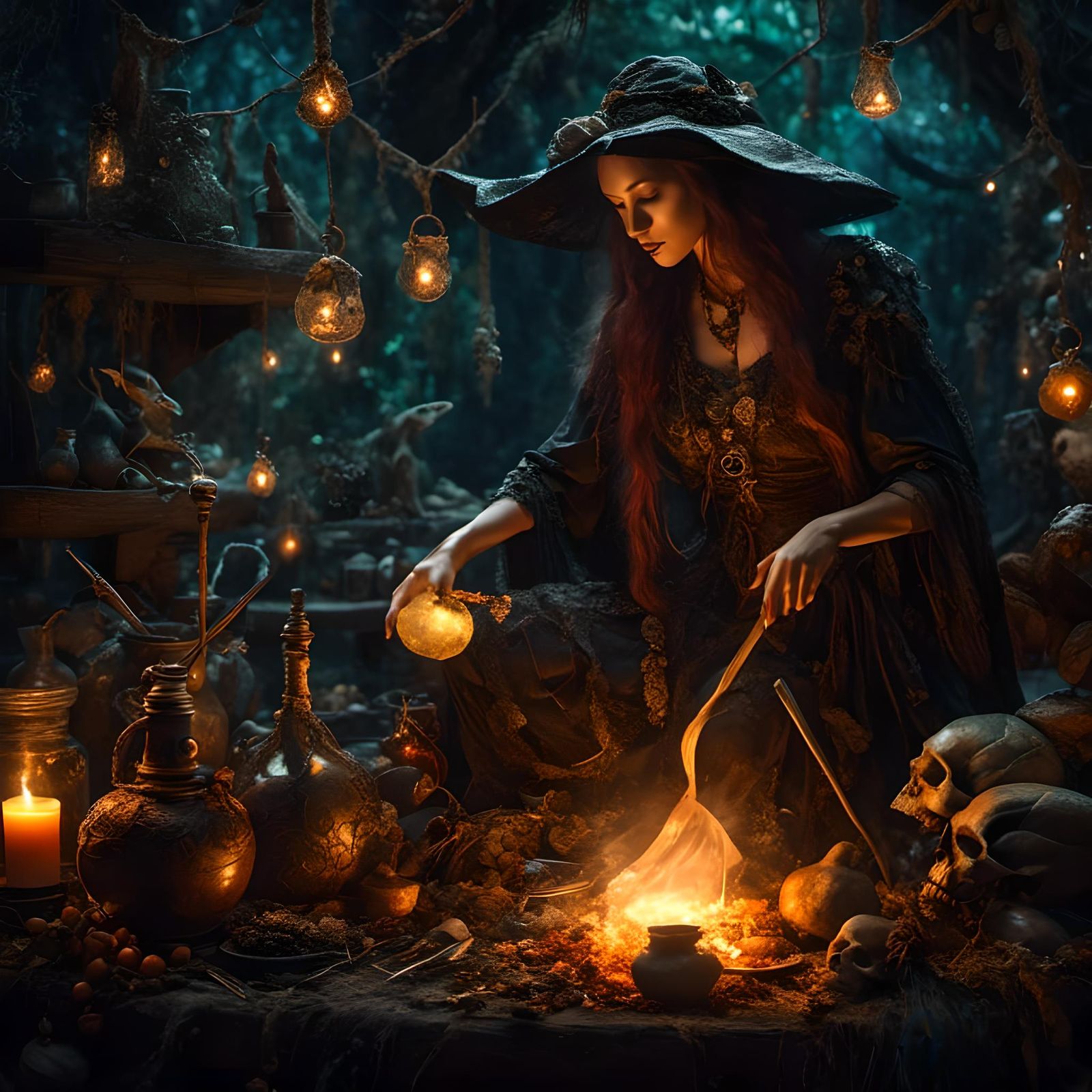 Swamp Witch Brewing Potions with Voodoo Magic