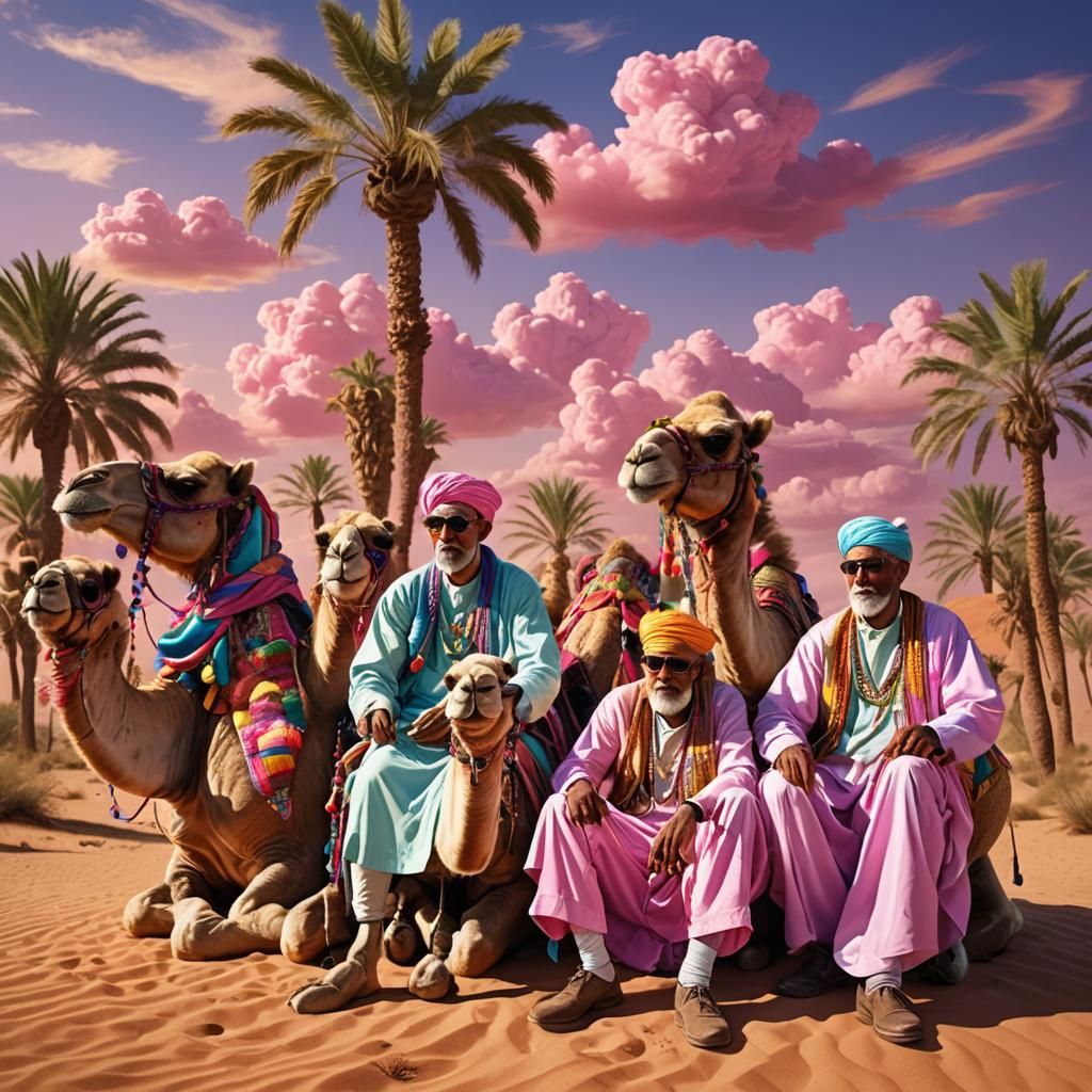 Camels in Sahara in Candy Art Style