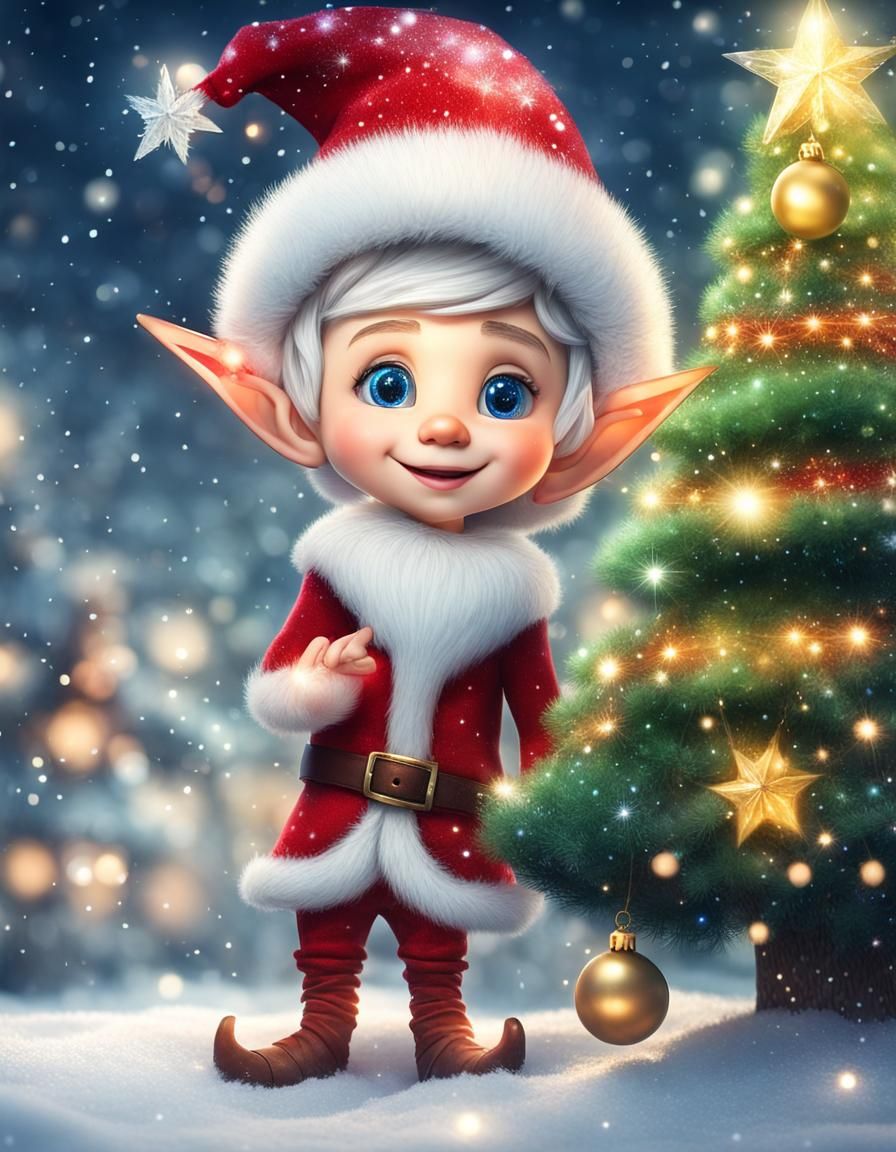 Sparkling Magic Elf in a Snowy Christmas Scene