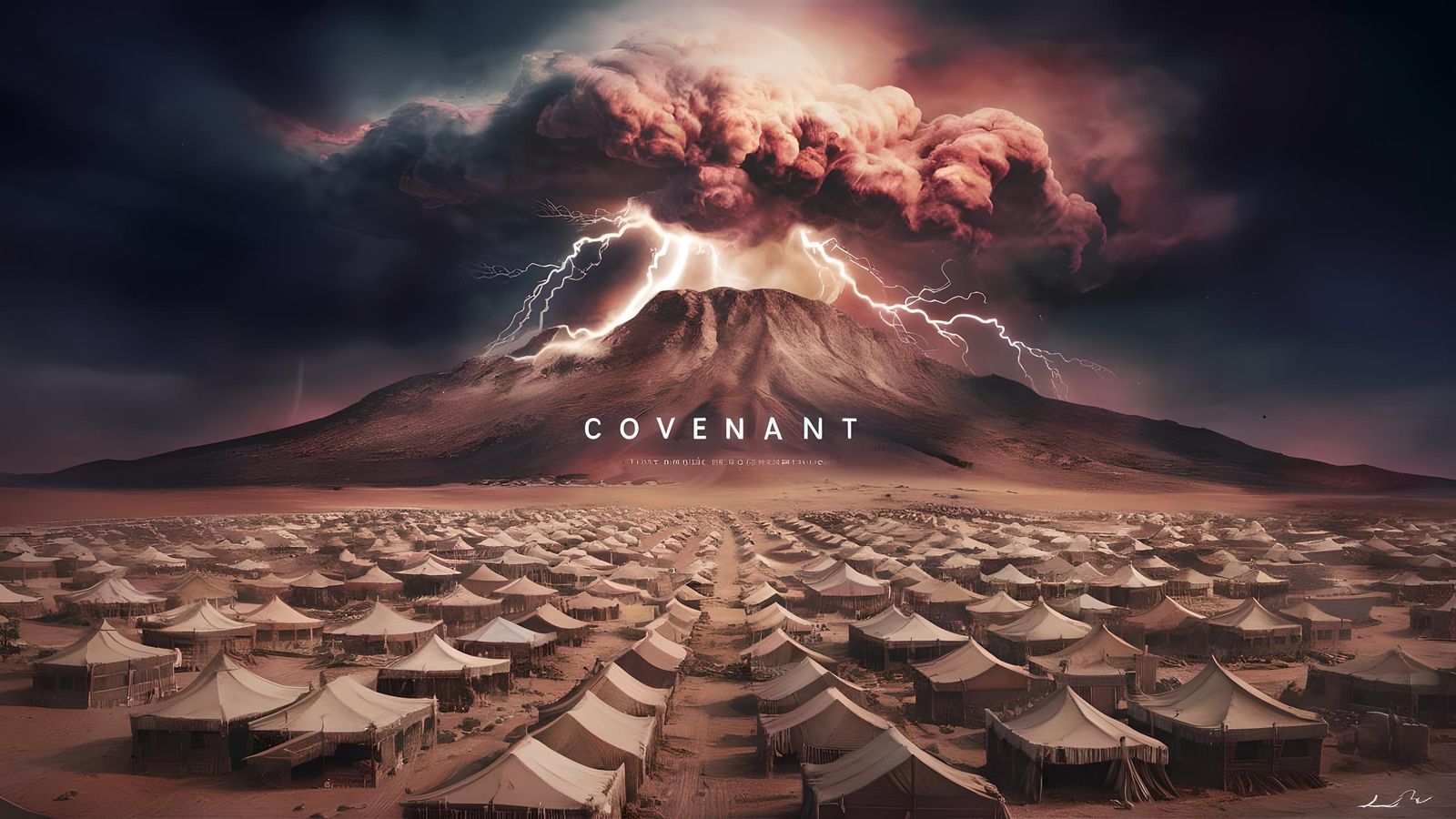 Fiery Desert Mountain and Nomadic Settlement