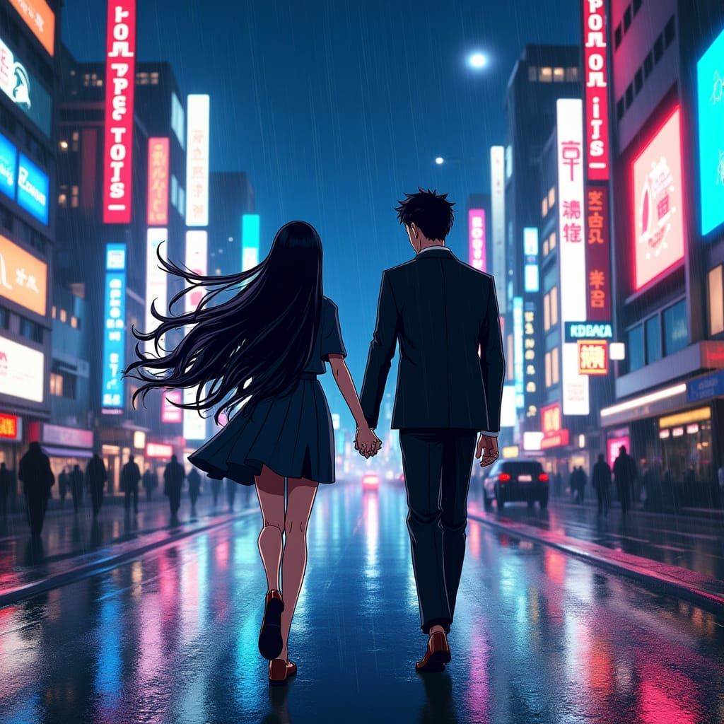 Tokyo Rain: Stylish Couple in Manga Scan Style