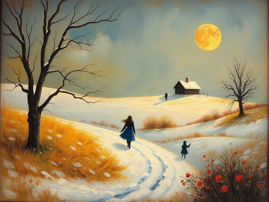 Whimsical Alice in Winter Wonderland Scene