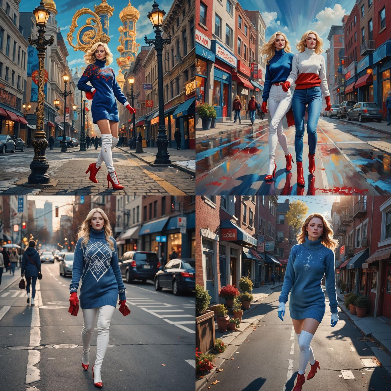 Overweight Woman Walking in City Street, Digital Art