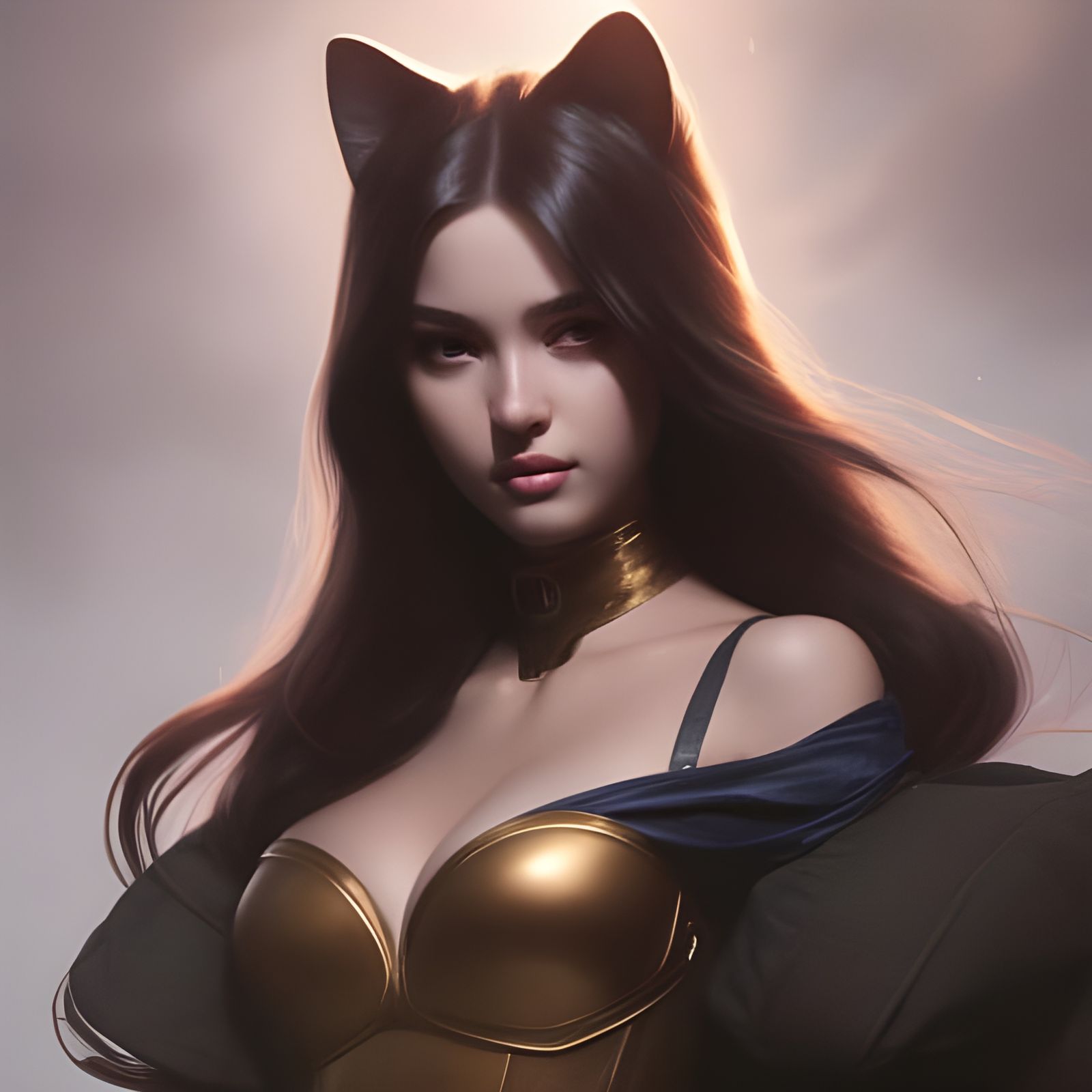 Beautiful Cat-Girl Portrait in Digital Art Style