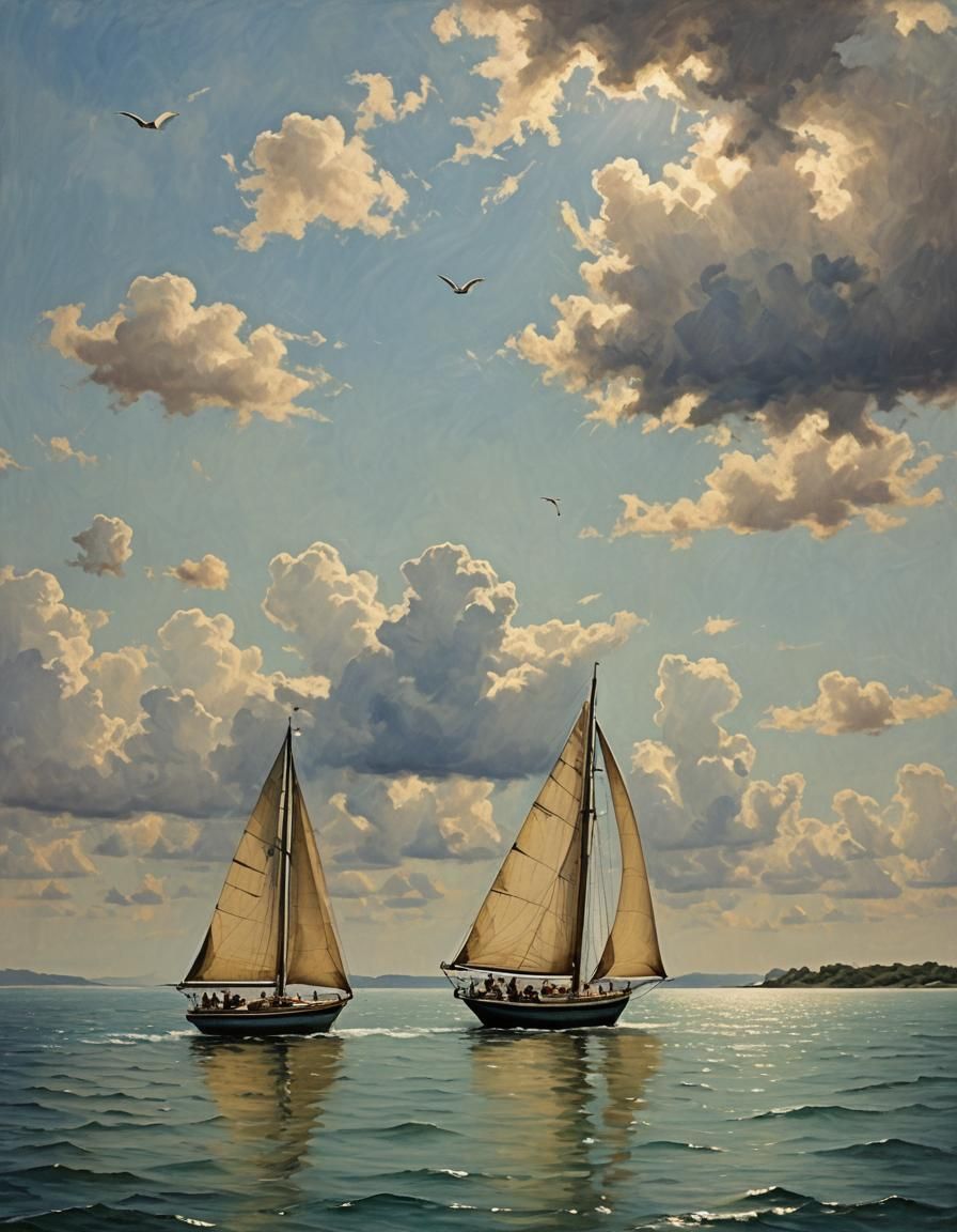 Sailboat on Calm Sea in Watercolor Style