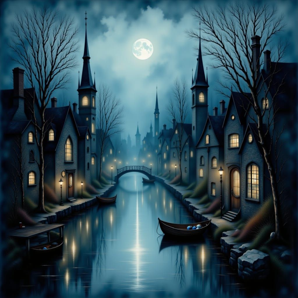 Mystical Cityscape at Dusk in Impressionist Style