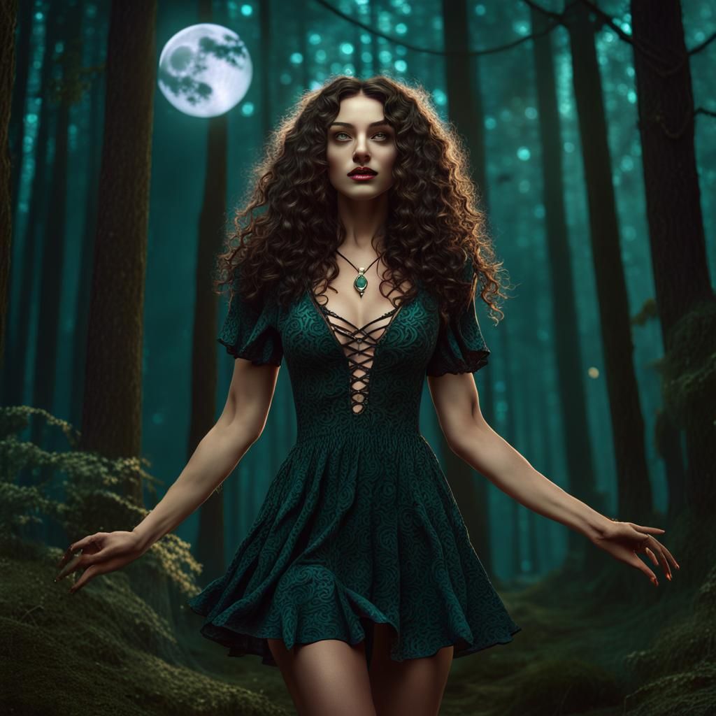 Spring Equinox Witch Dancing Under the Moon