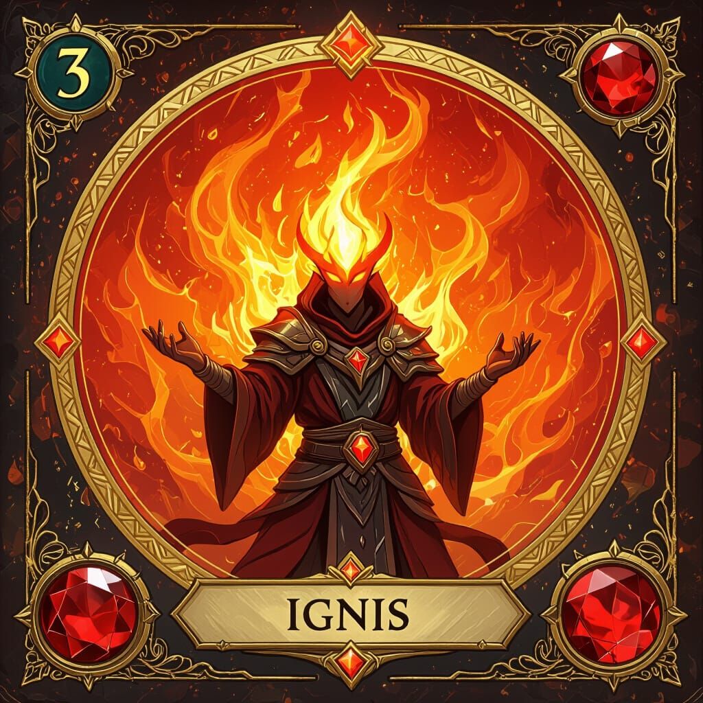 Fantasy Trading Card of Ignis, Fire Spirit