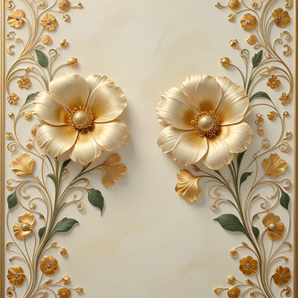 Elegant Art Nouveau-Inspired Flowers in Flat Style