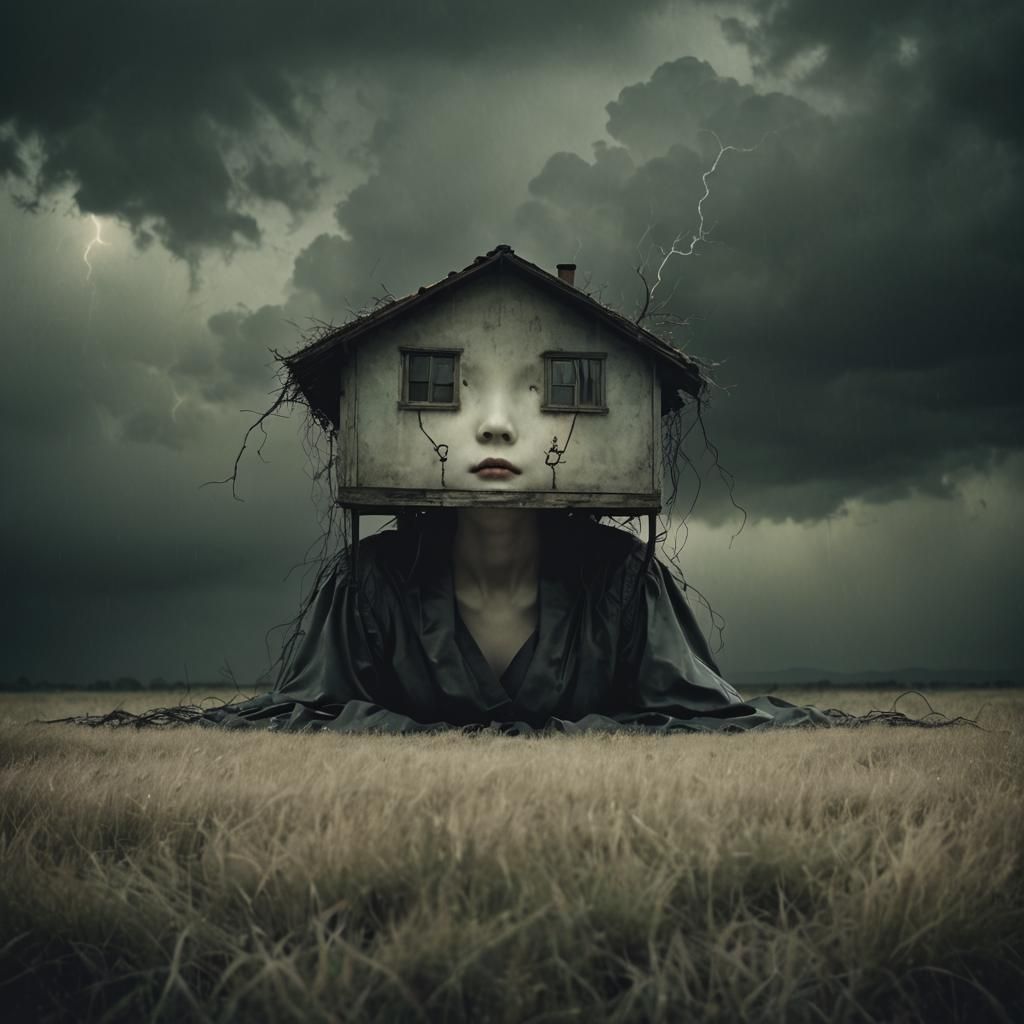 Girl Smiling in Thunderstorm Night Scene