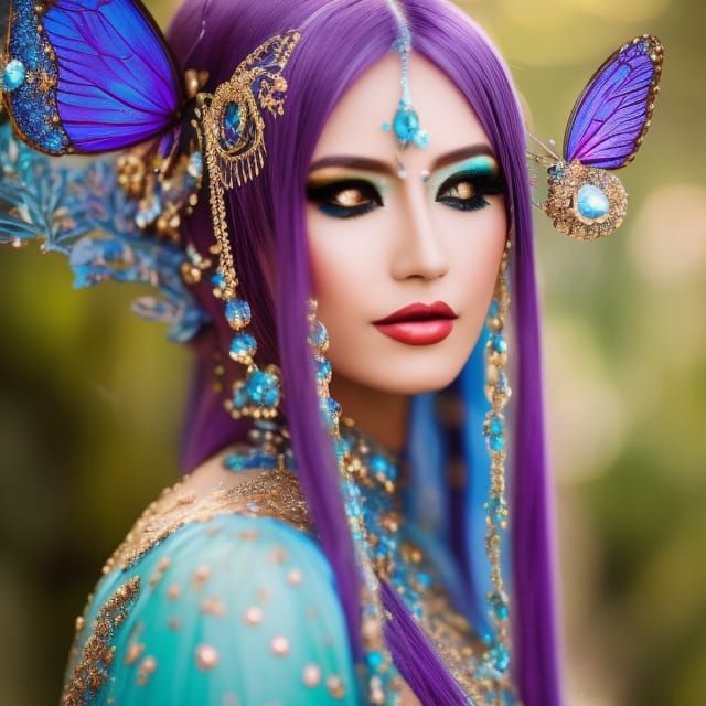 Ethereal Butterfly Woman in Art Nouveau Style