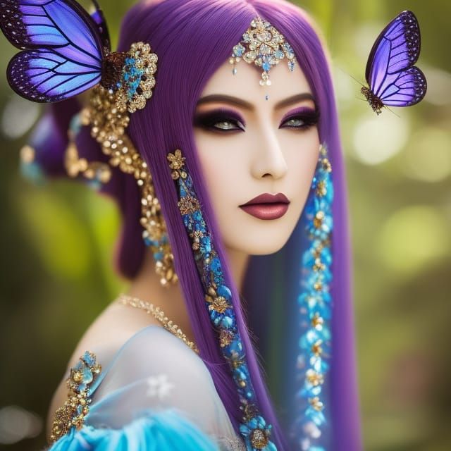Ethereal Butterfly Woman in Art Nouveau Style