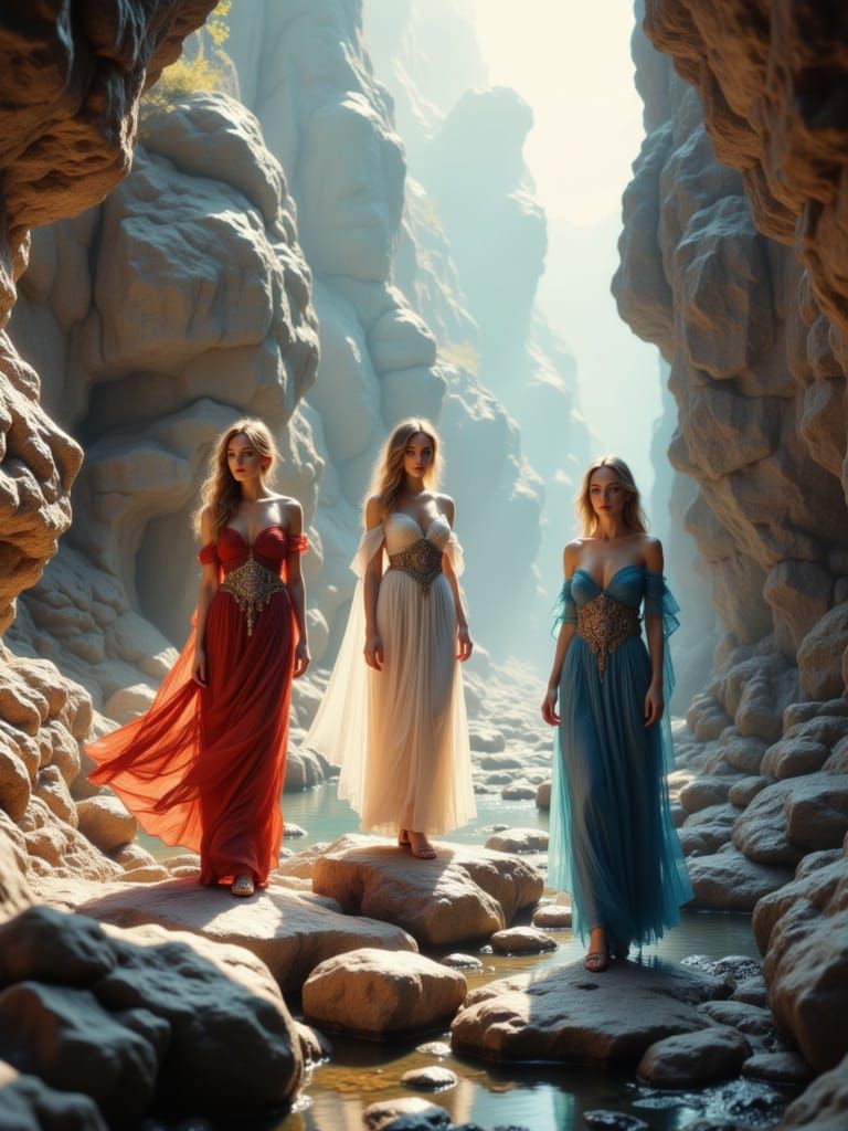 Goddesses in Red, White, and Blue Attire