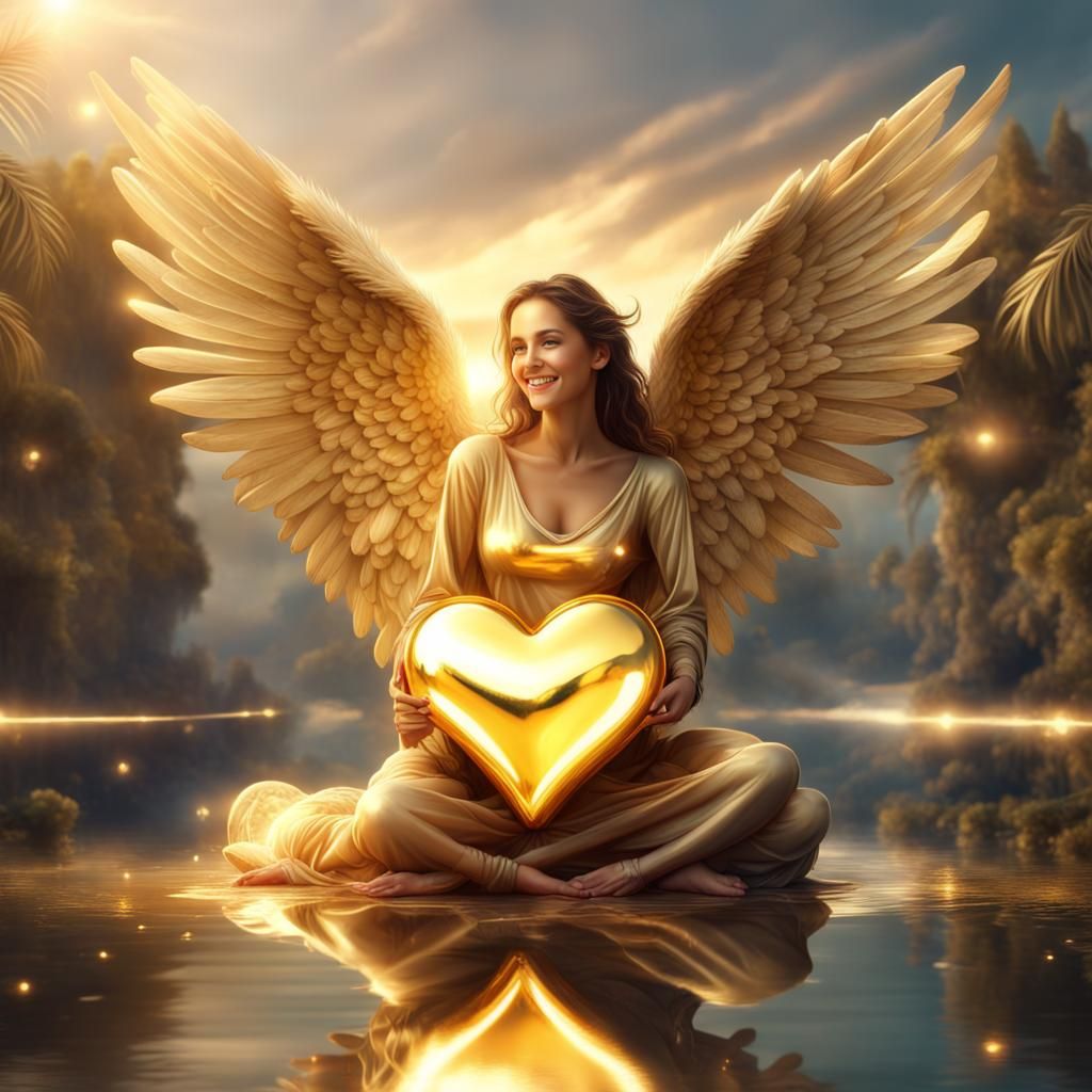 Smiling Angel on Golden Heart in Paradise