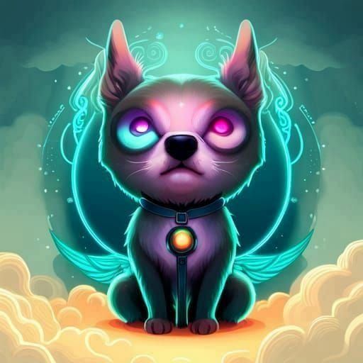 Anime Dog with Halo in Digital Art Style