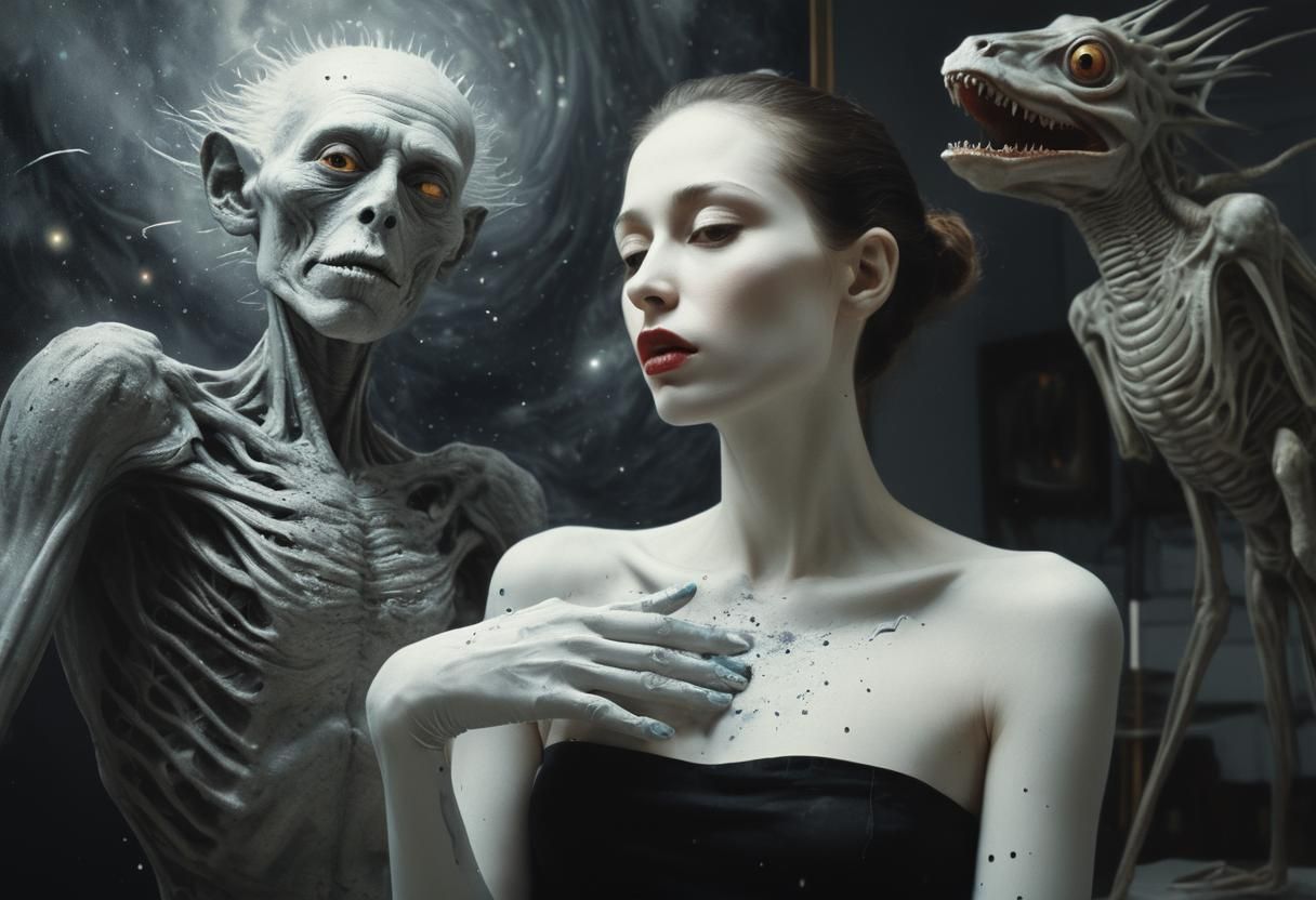 Surreal Portraits in White Laboratory, Detailed Matte Painti...