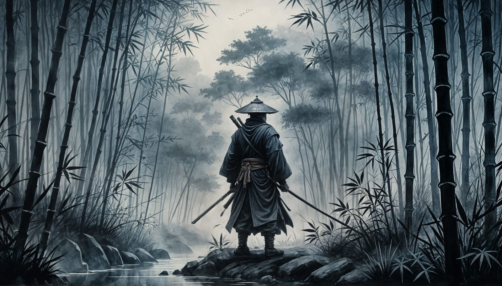 Ronin Warrior in Ink Wash Style