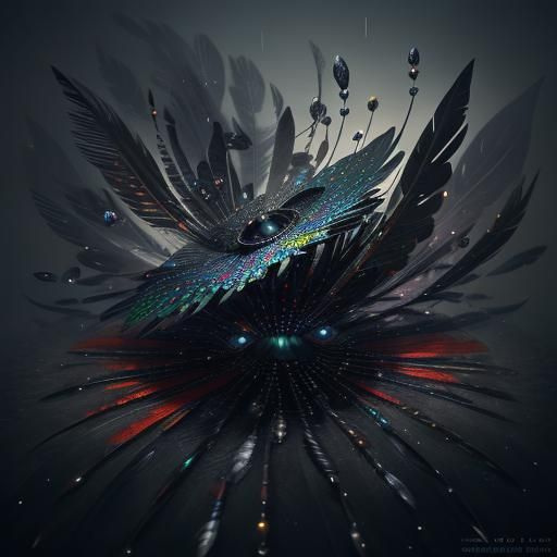 Feathers with Raindrops and Pearls in Detailed Matte Style