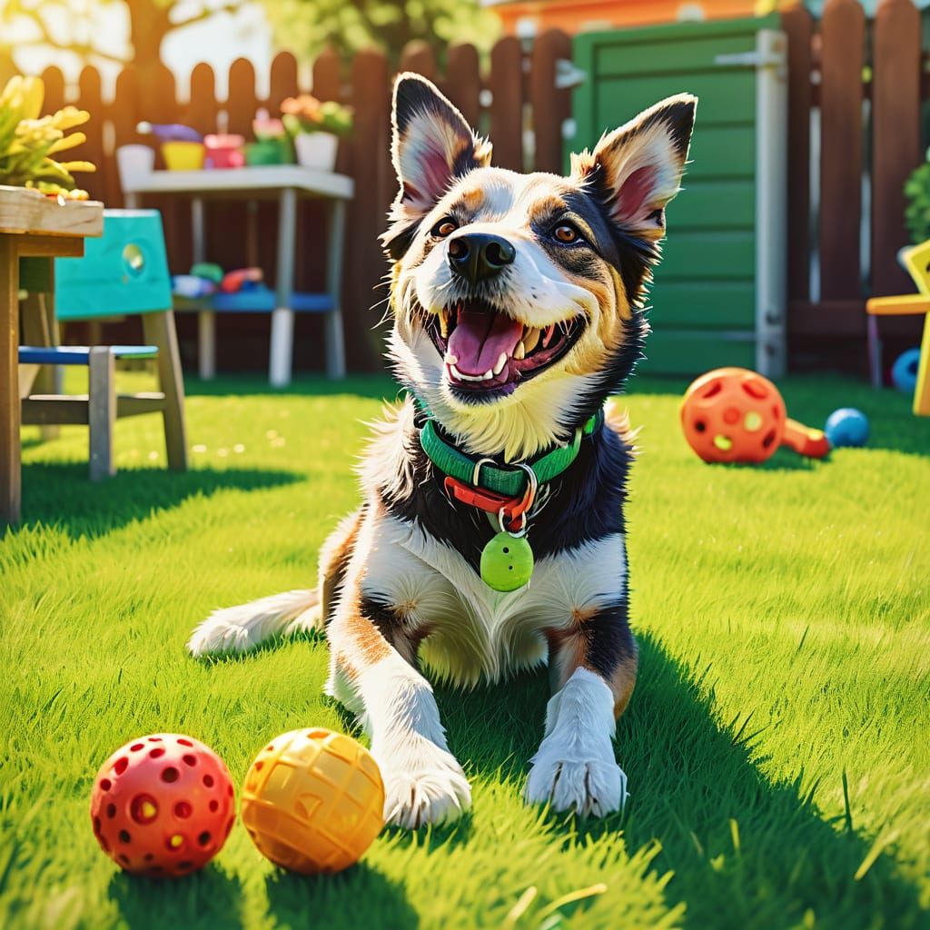 Vibrant Backyard Playtime in Happy Illustration Style