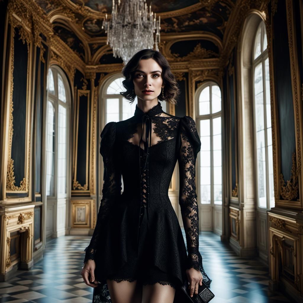 Elegant Woman in Lace Dress: Hyperrealistic Noir Photography