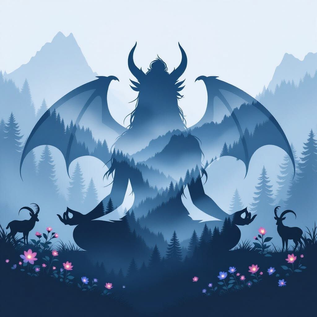 Dragon Spirit Meditation in Misty Mountains, Painterly Style