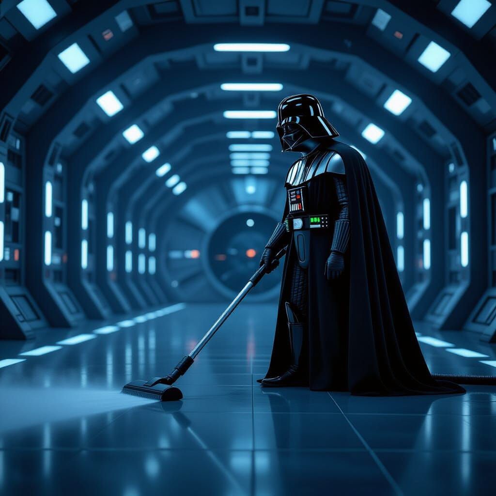 Darth Vader Vacuums Death Star in Sci-Fi Concept Art Style