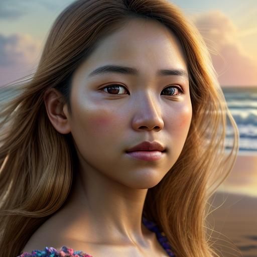 Serene Coastal Scene with Woman in Sundress