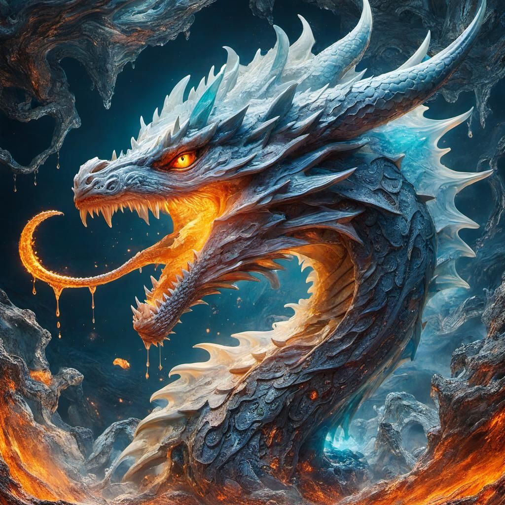 Luminescent Lava Dragon Portrait in Anime Style