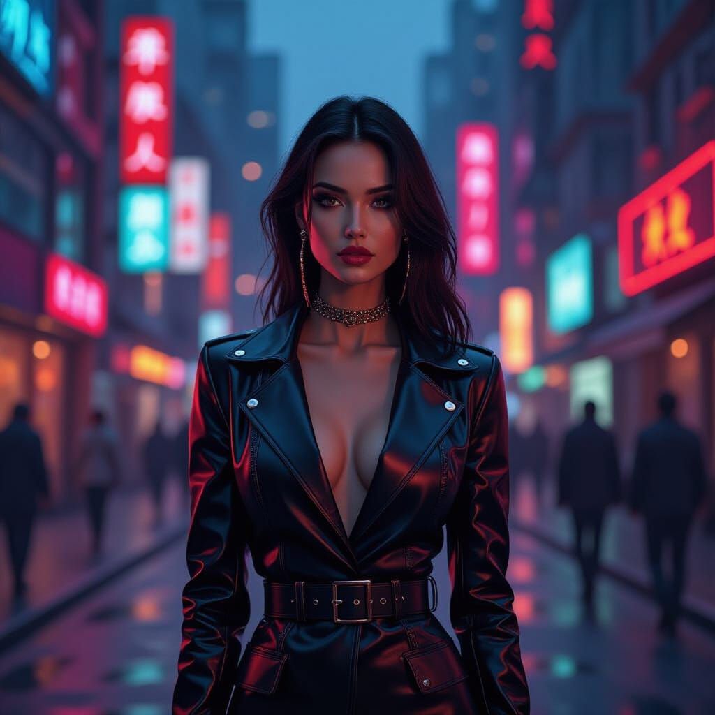 Cyberpunk Woman in Neon Metropolis