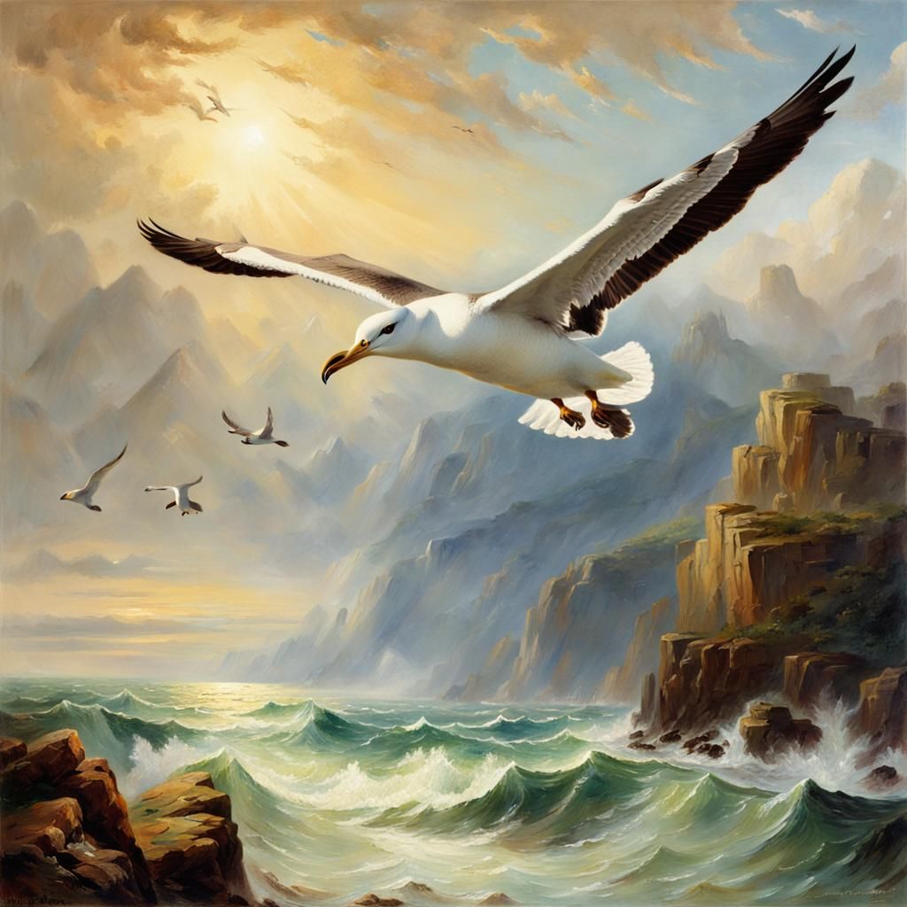 Albatross in Flight: An Oil Painting Masterpiece