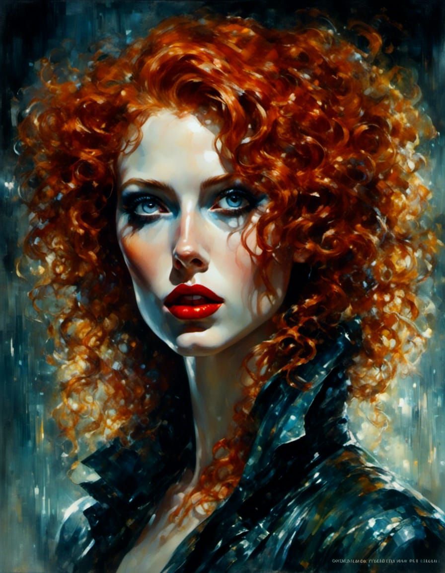 Voluptuous Red-Haired Temptress in Watercolour Style