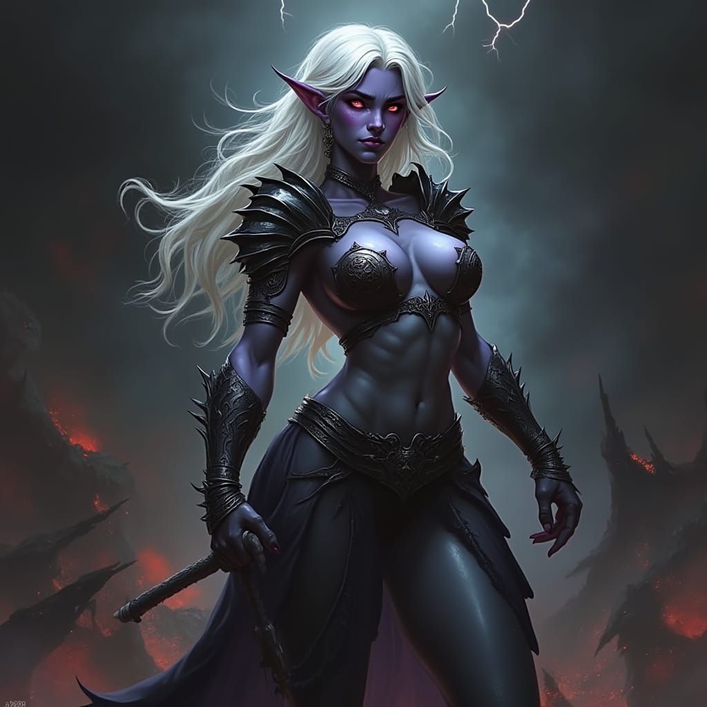 Muscular Drow Warrior in Dark Fantasy Concept Art