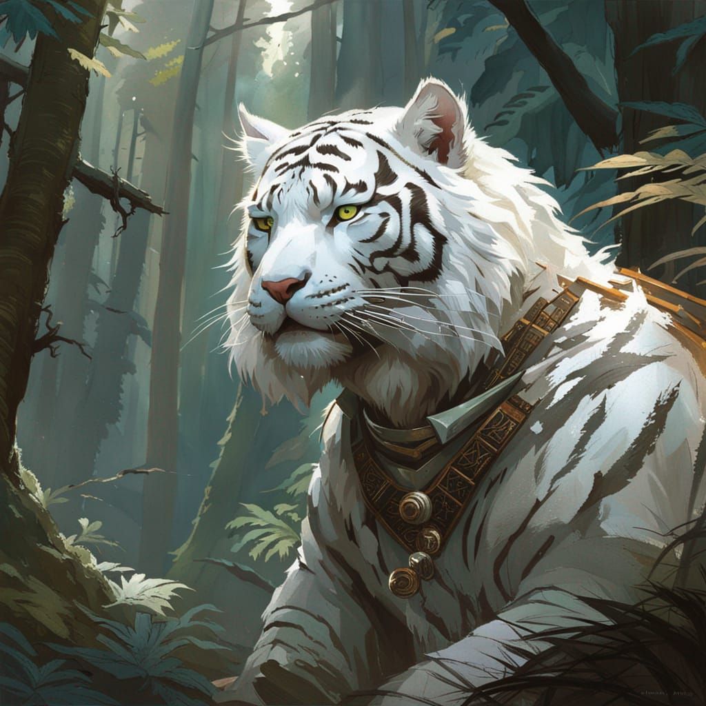 White Tiger Samurai Portrait in Detailed Matte Painting