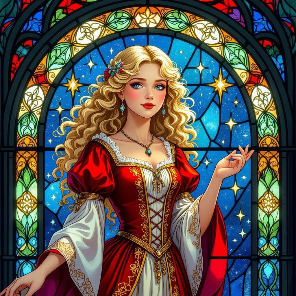 Fantasy Stained Glass Noblewoman with Runes