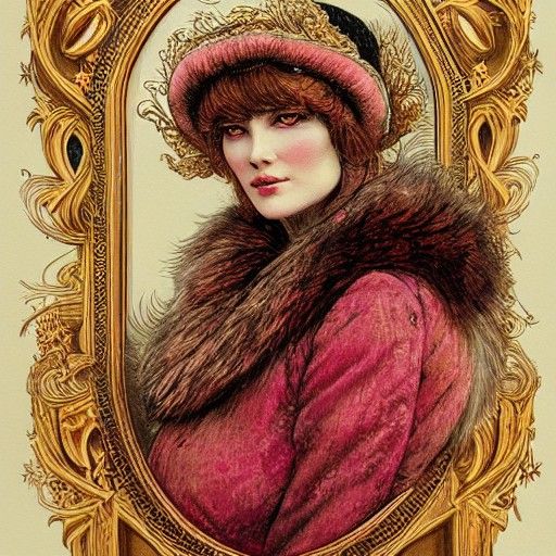 Russian Woman in Rococo Setting, Watercolor Style