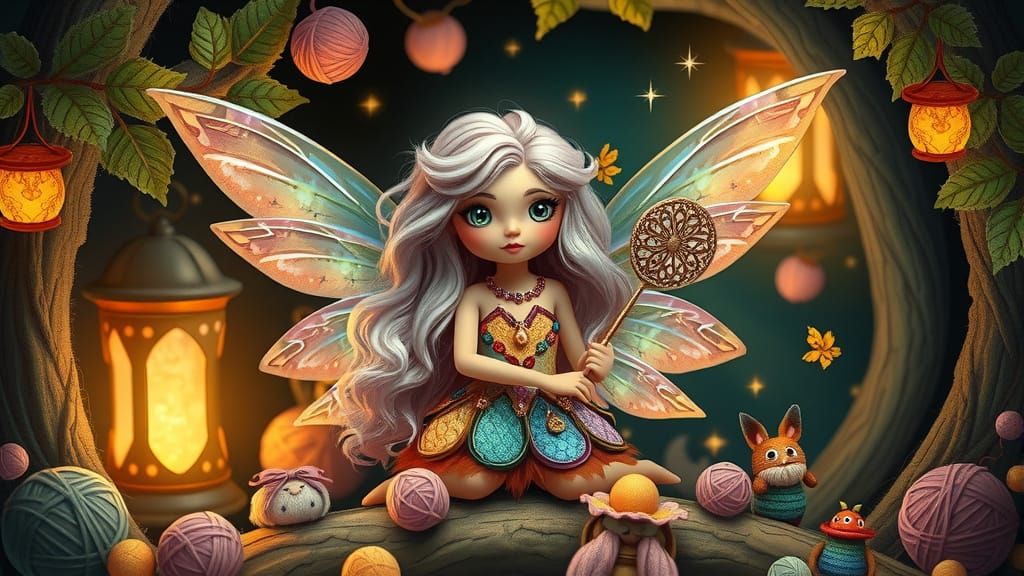 Enchanting Fairy Surrounded by Magical Yarn